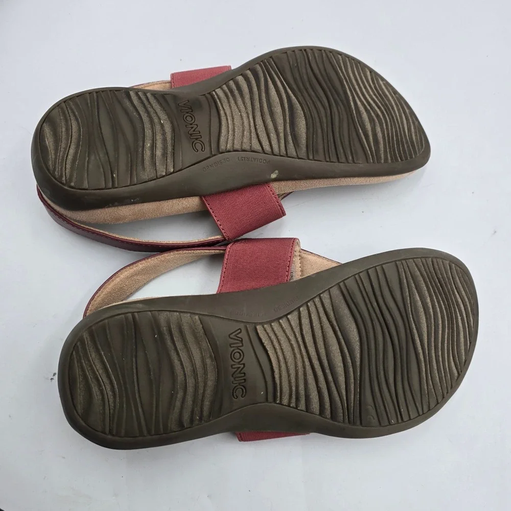 Vionic Sandals Women 7 Wide Danita Burgundy Leather Thong Slingback EUC Comfort